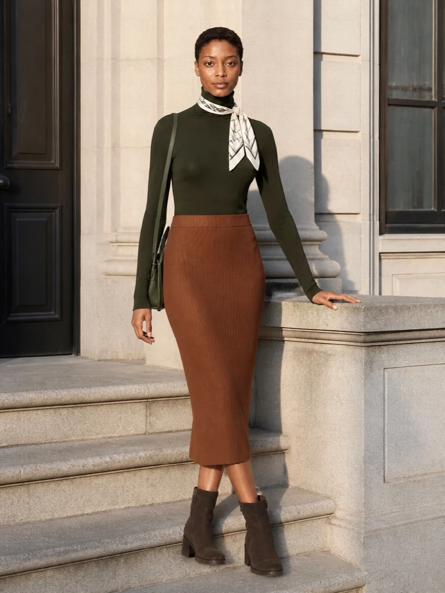 Vince turtleneck s max mara knit skirt outfit