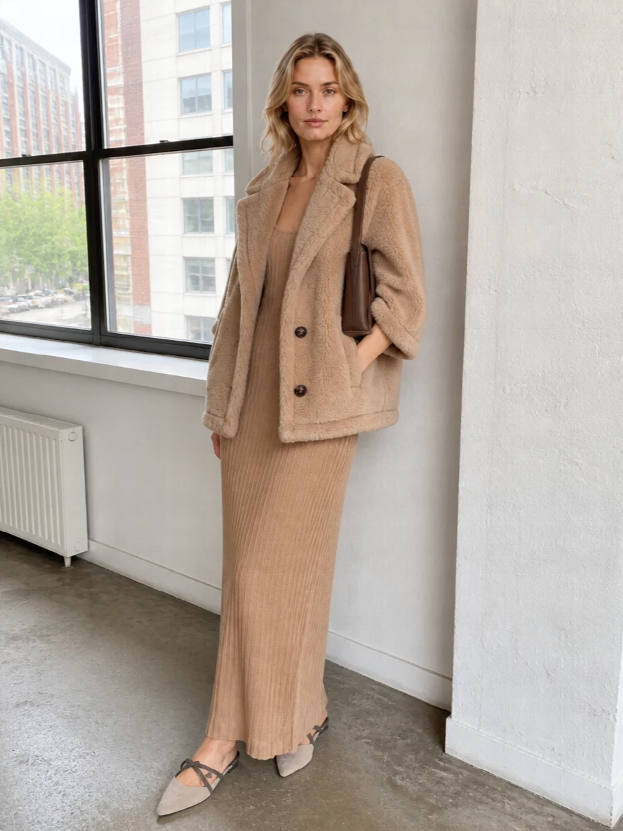 Max mara camel coat ribbed knit maxi dress