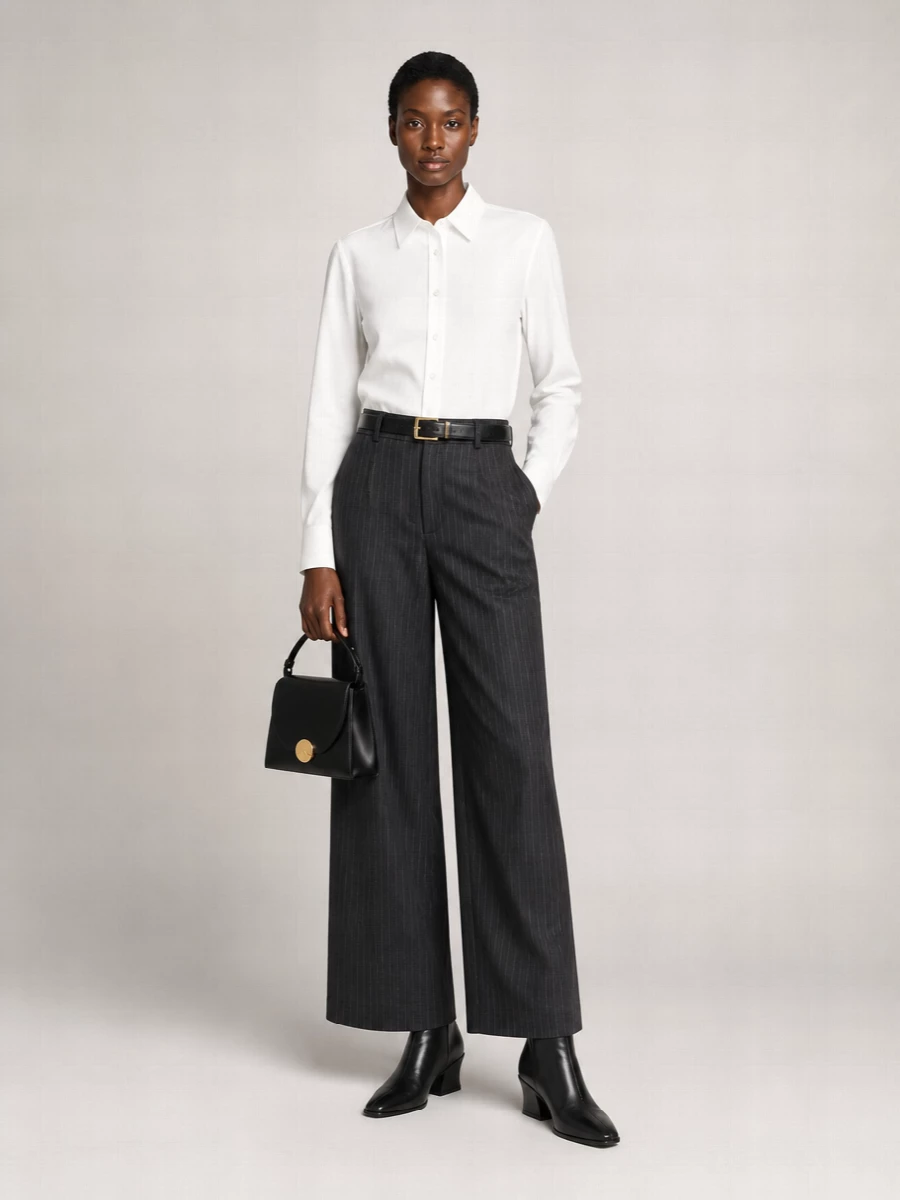 Jil Sander Wool Pinstripe High-Rise Wide-Leg Tailored Trousers