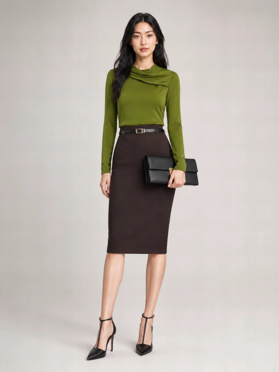 Tom Ford Silk Draped Asymmetric Neck Long-Sleeve Blouse