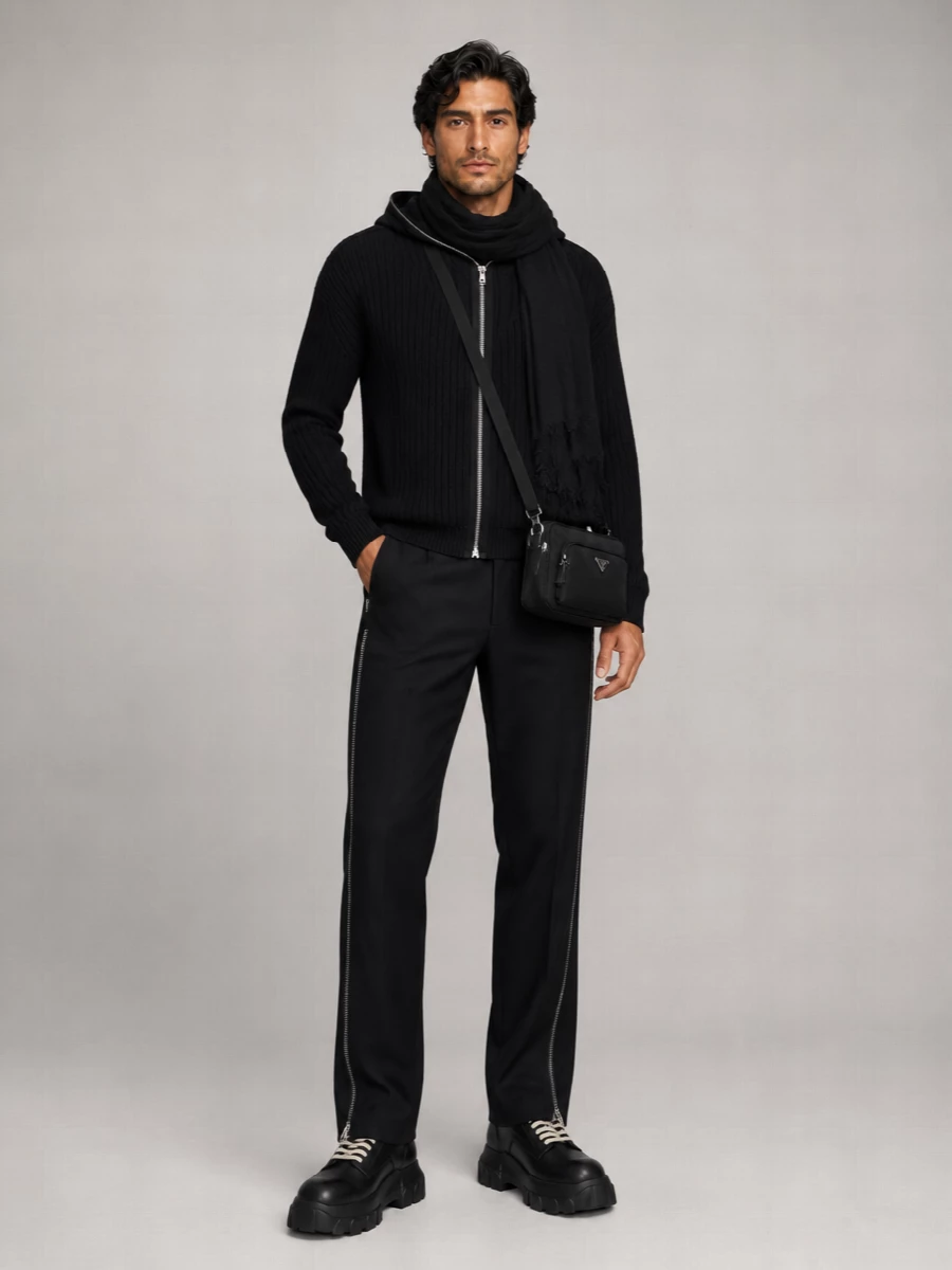 Rick Owens Virgin Wool Herringbone Low-Rise Straight-Leg Trousers