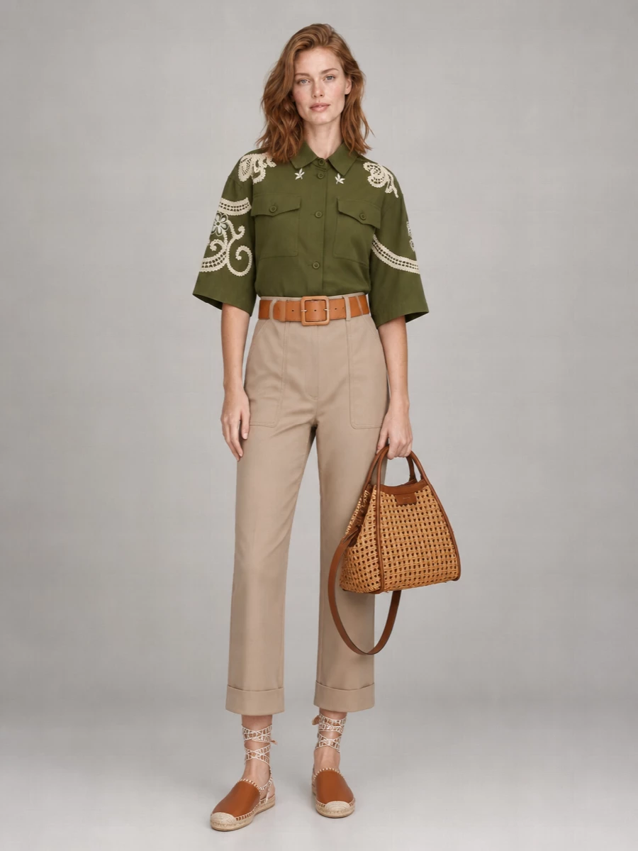 Weekend Max Mara Embroidered Cotton Canvas Shirt Jacket