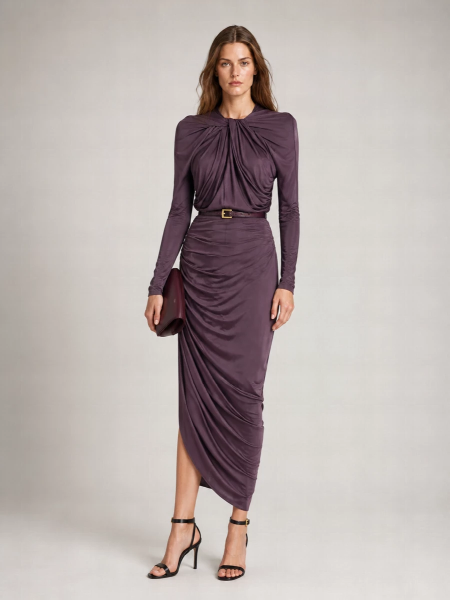 Balmain Draped Jersey Midi Skirt