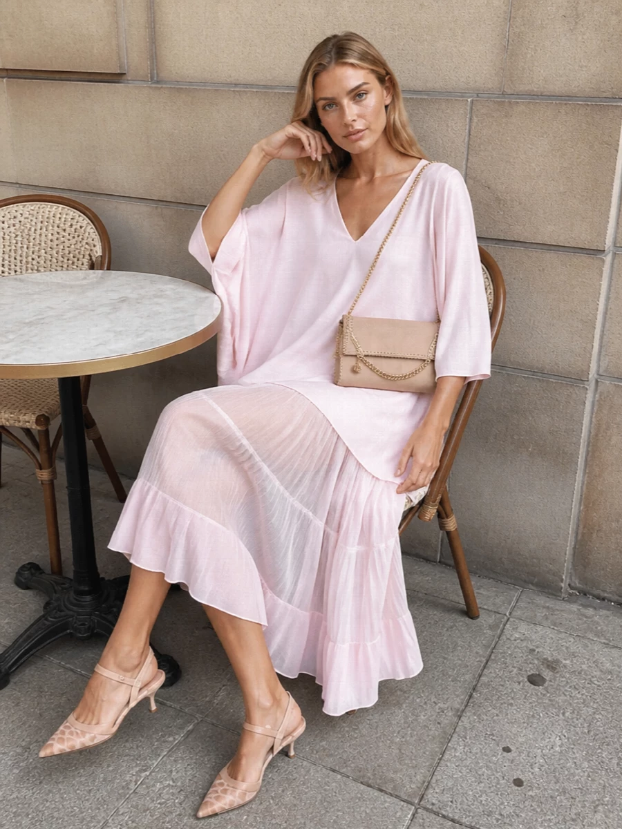 Jacquemus blush midi dress fendi mesh heels