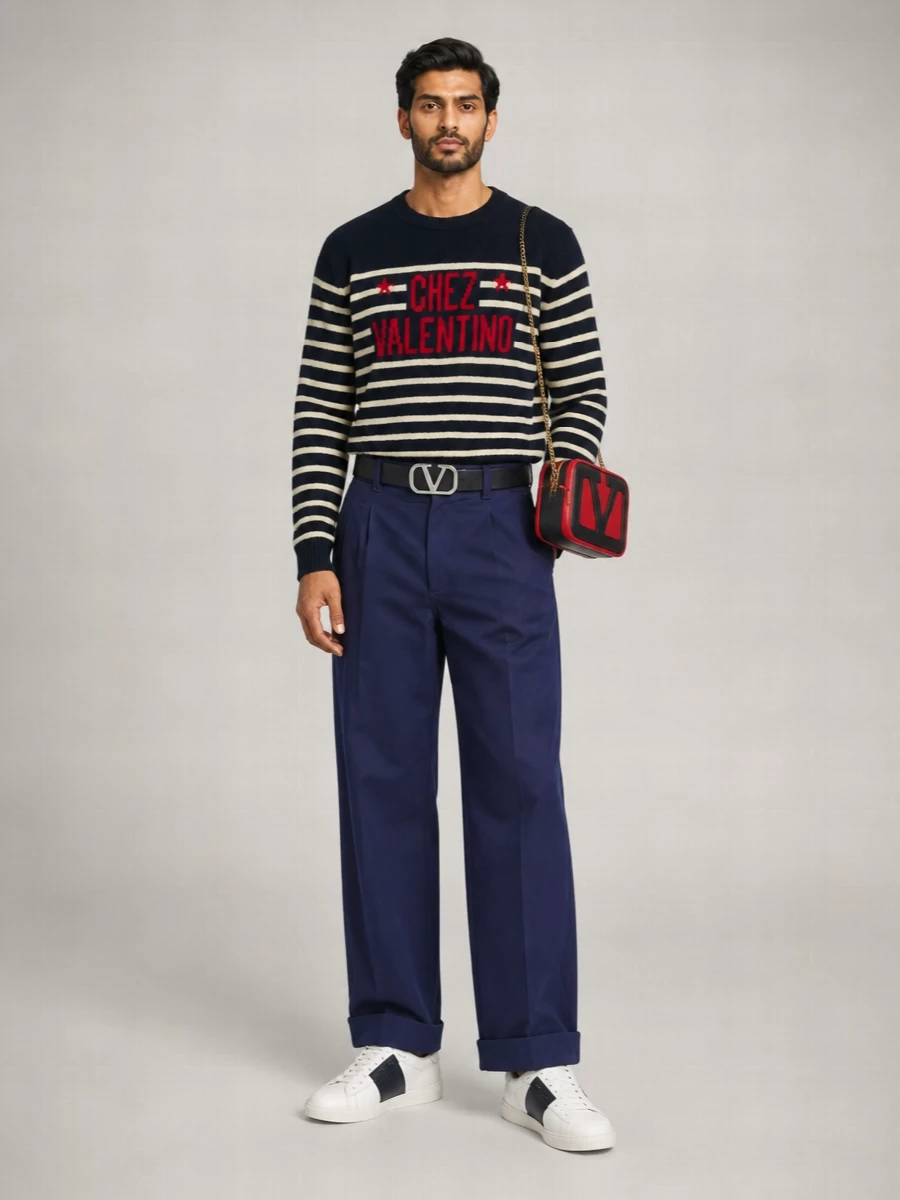 Valentino Garavani Striped Virgin Wool Crewneck Sweater
