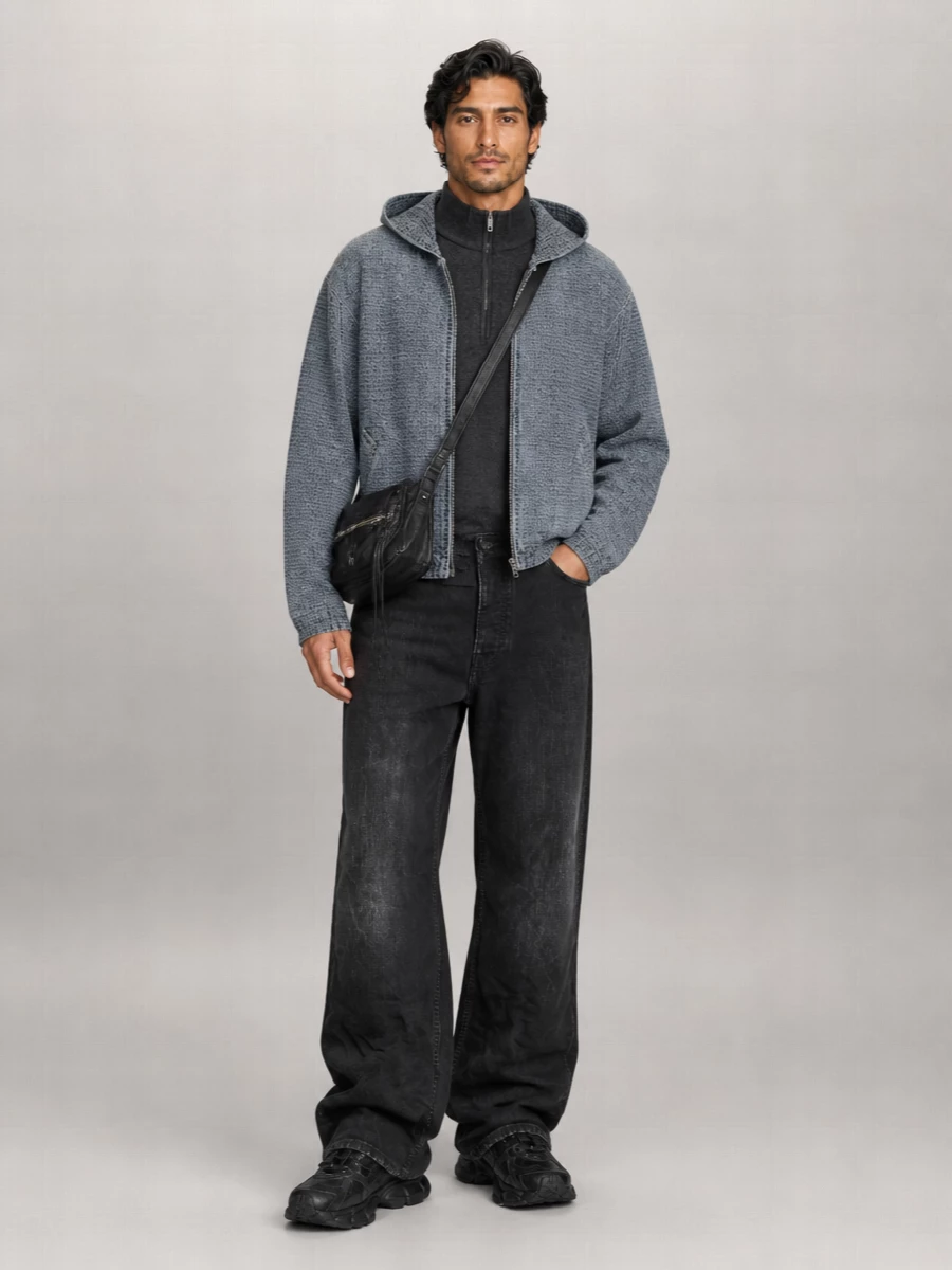 Balenciaga Hooded Distressed Cotton Denim Jacket