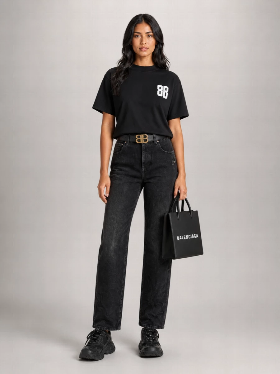 Balenciaga Cotton Oversized Glitter Logo T-Shirt