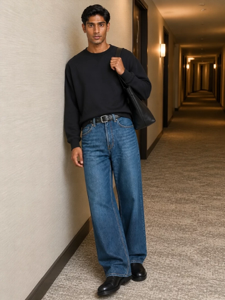 Our legacy wide leg jeans black sweatshirt boots