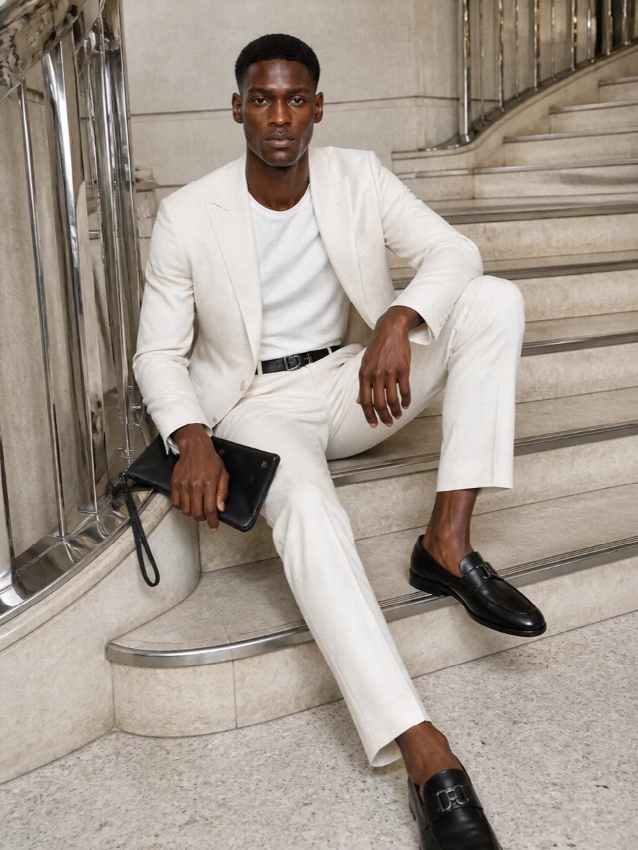 Dolce gabbana ivory suit black loafers