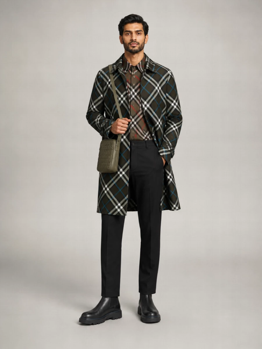 Burberry Checked Midi Trench Coat