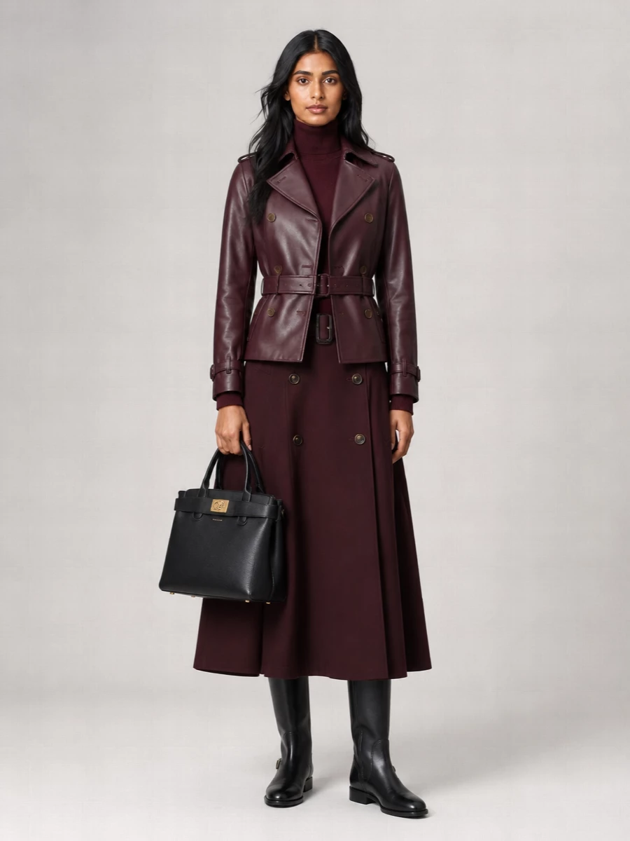 Burberry lamb leather short double-breasted trench coat