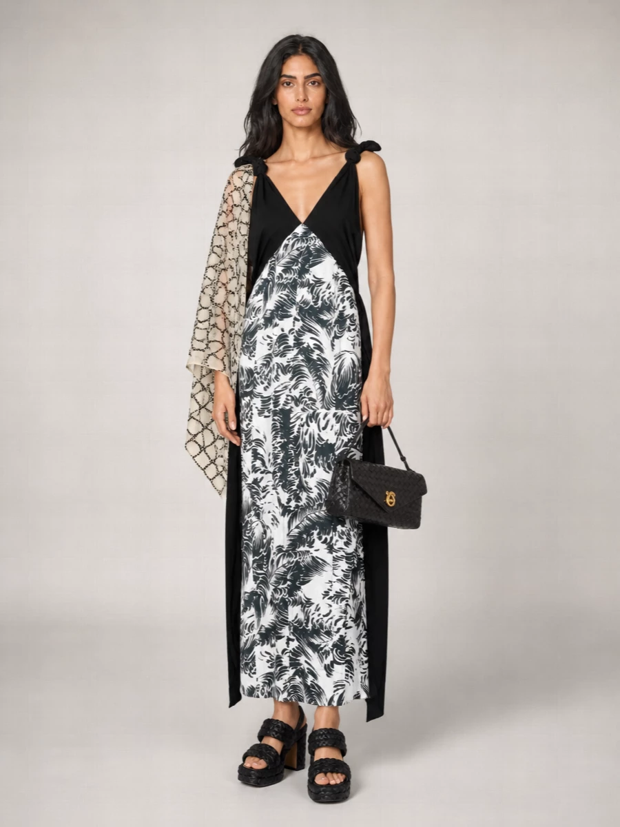 Bottega Veneta Silk Printed Sleeveless V-Neck Maxi Dress