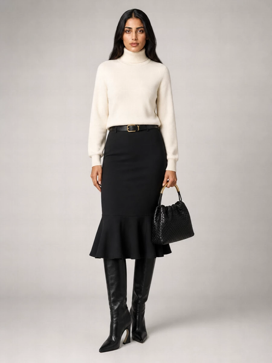 Fendi Virgin Wool High-Rise Midi Skirt