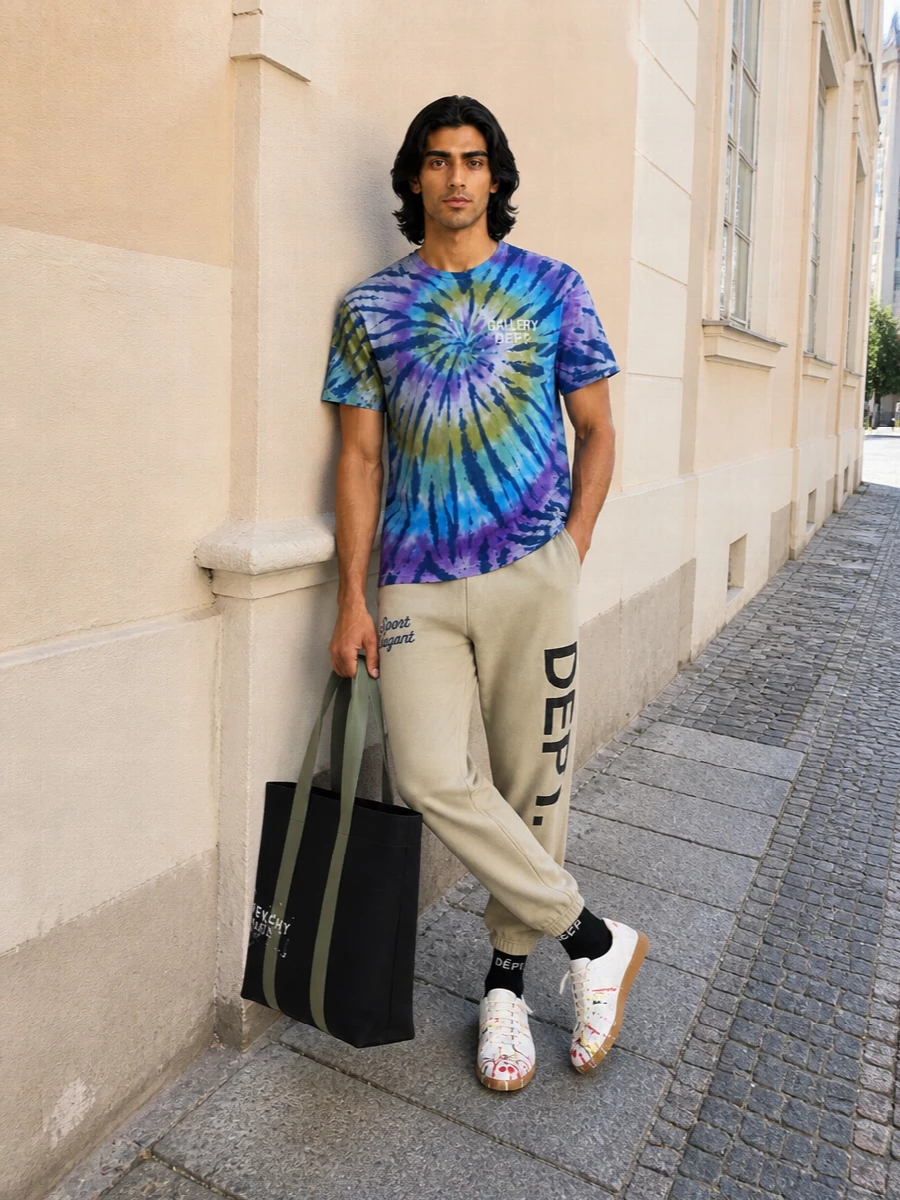 Gallery dept tie dye track pants sneakers outfit
