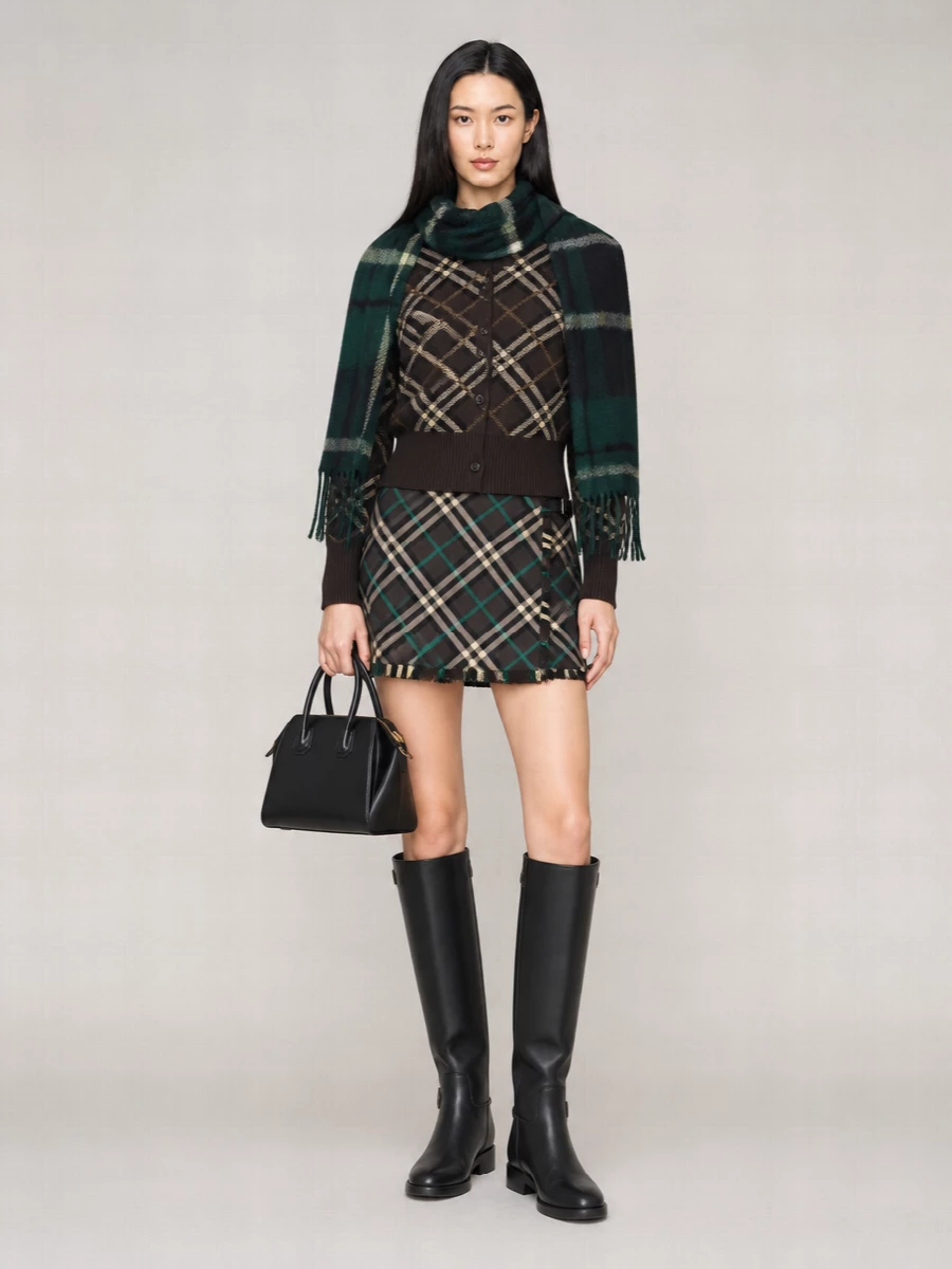 Burberry Pleated Check Wrap Mini Skirt