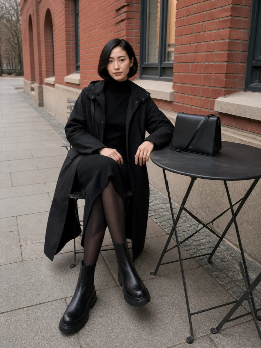 Parosh knit midi woolrich coat ankle boots