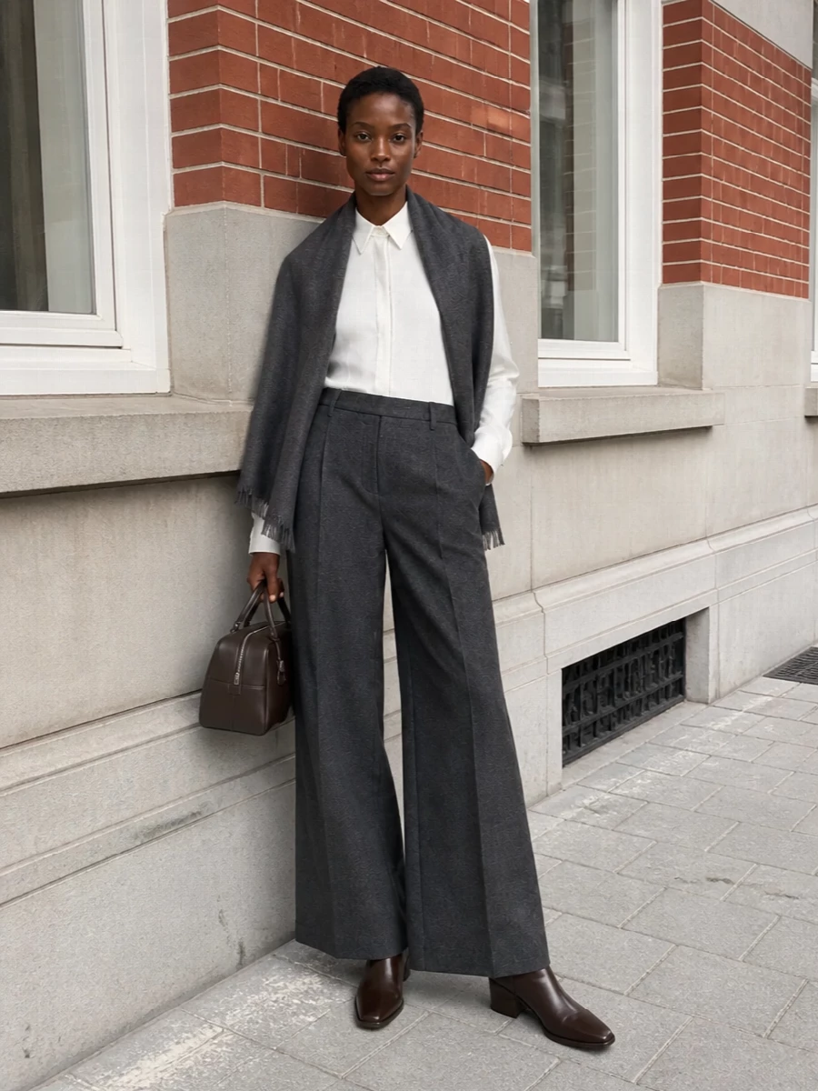 Brunello cucinelli grey wide leg trousers office