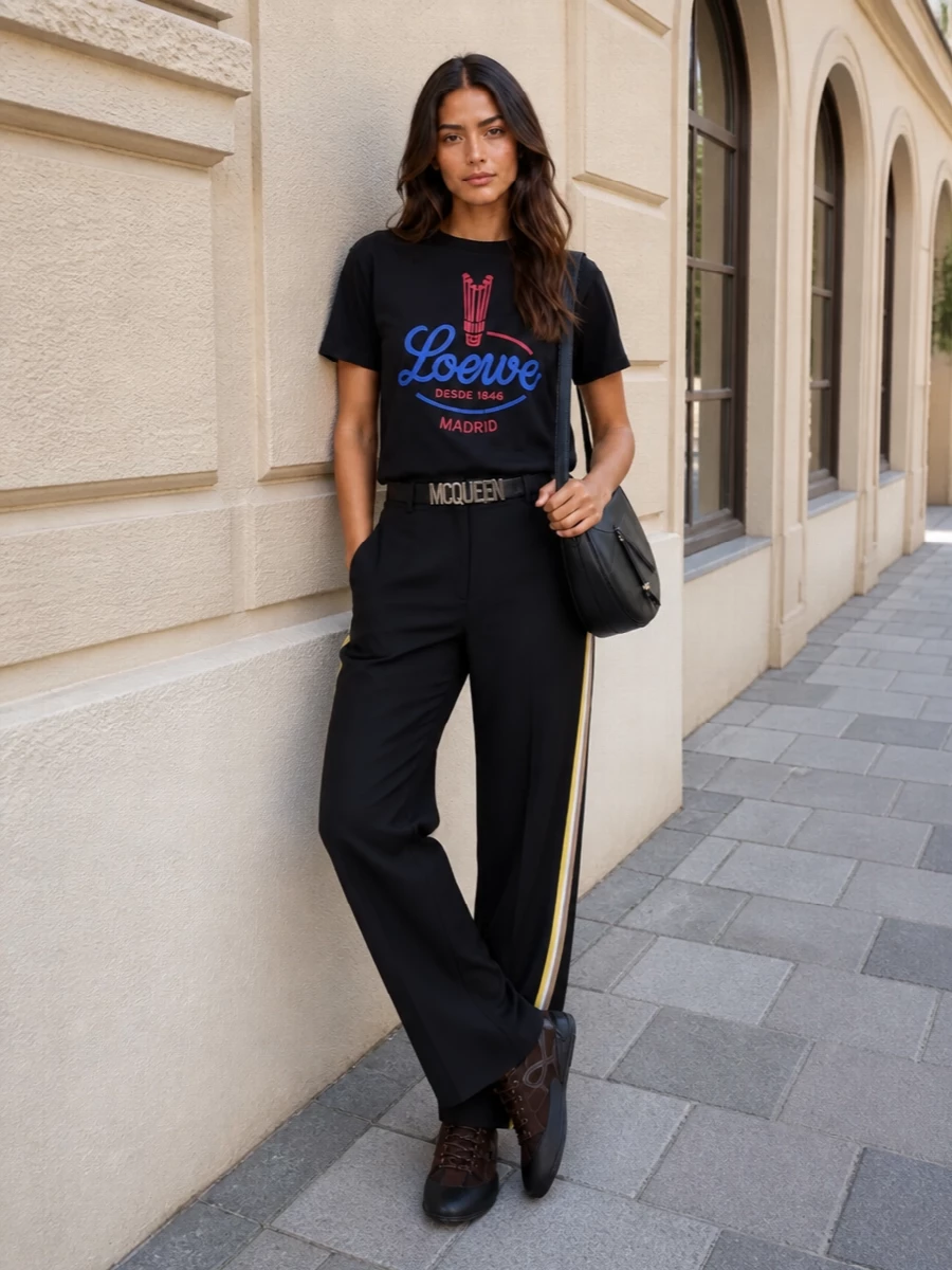 Loewe logo tee tailored side stripe trousers