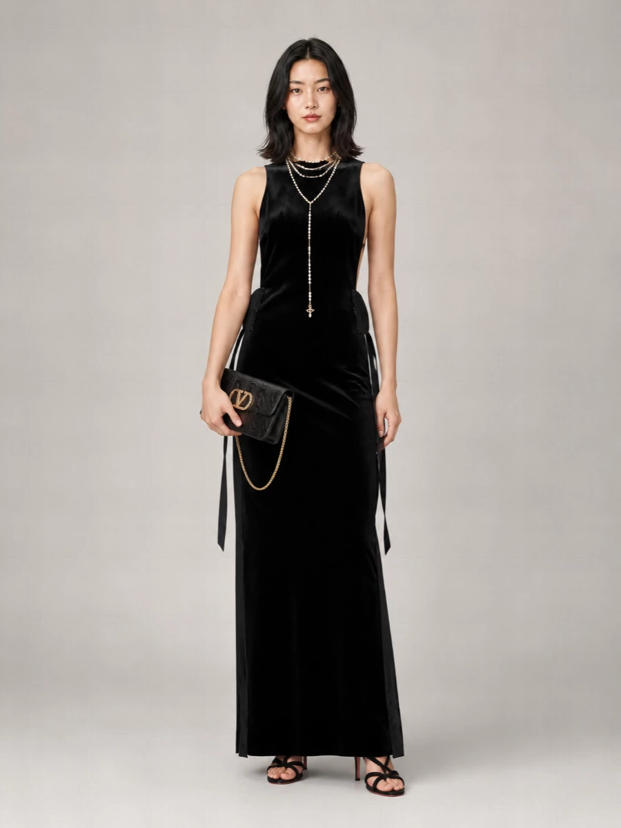 Self-Portrait Velvet Sleeveless Maxi Dress