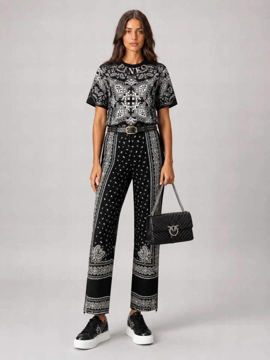 Pinko Paisley Print Cotton Drop-Shoulder T-Shirt