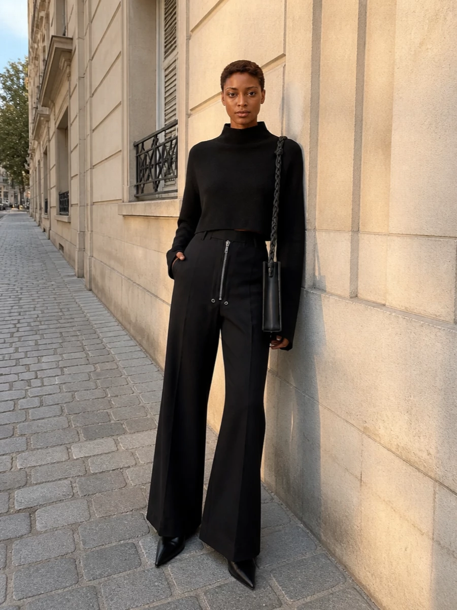 Rick owens black wide leg trousers cropped knit