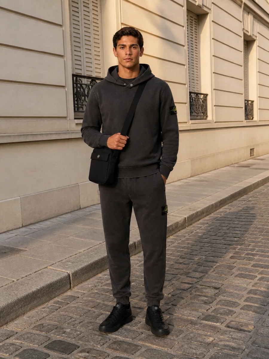 Stone island charcoal sweatshirt jogger outfit