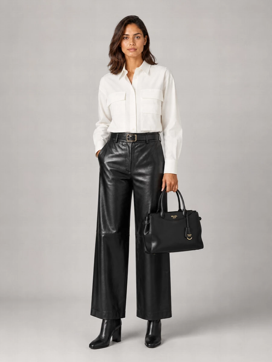 Parosh Leather Wide-Leg Trousers