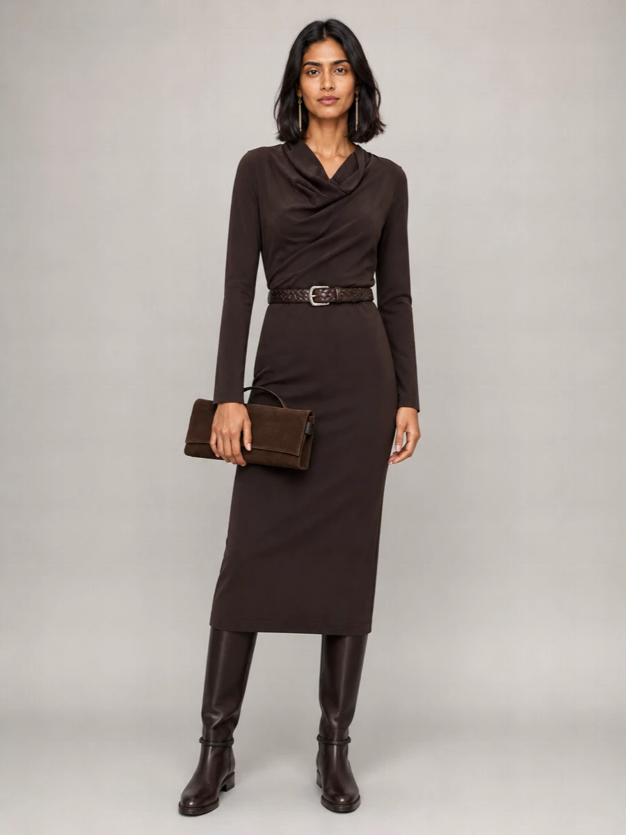 Brunello Cucinelli wool blend draped midi dress