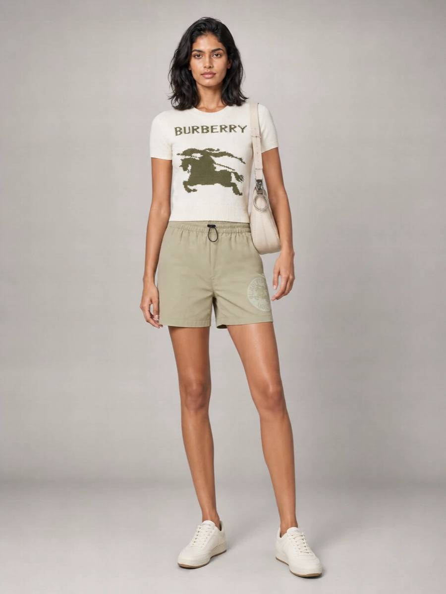 Burberry Cashmere Wool Short-Sleeve Crewneck Knitted Top