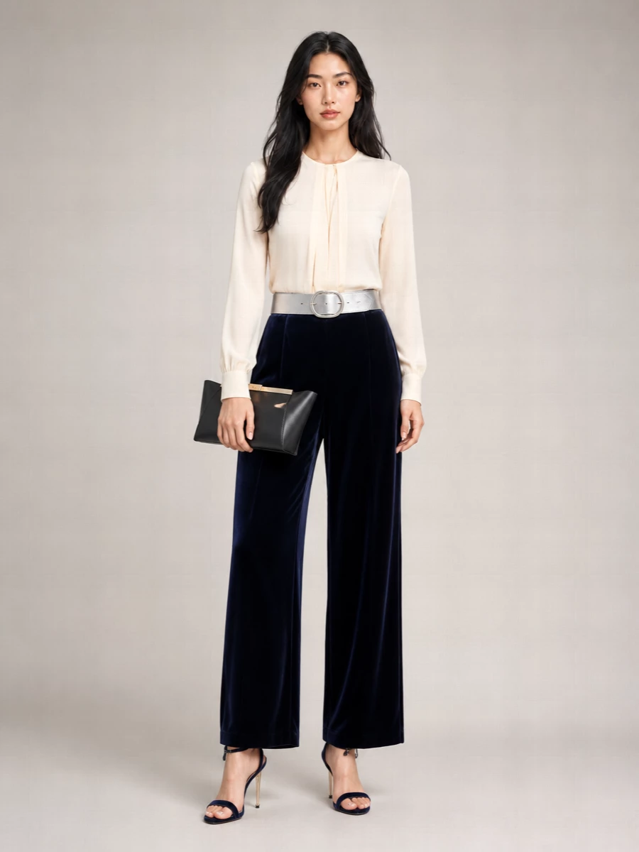 Emporio Armani Velvet High-Rise Straight-Leg Trousers