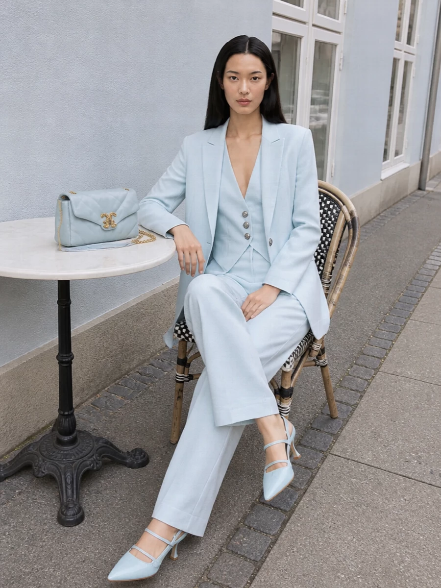 Pinko pastel blue womens suit slingback heels
