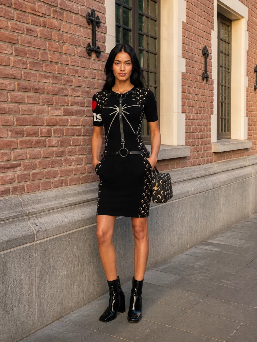 Marine serre moon dress courreges black boots