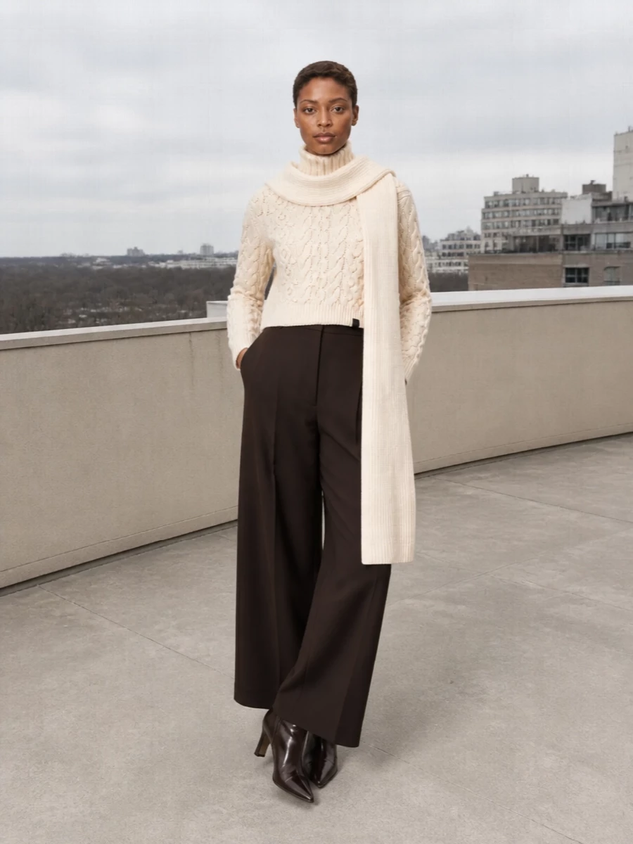 Stella mccartney cream knit brown wide leg trousers