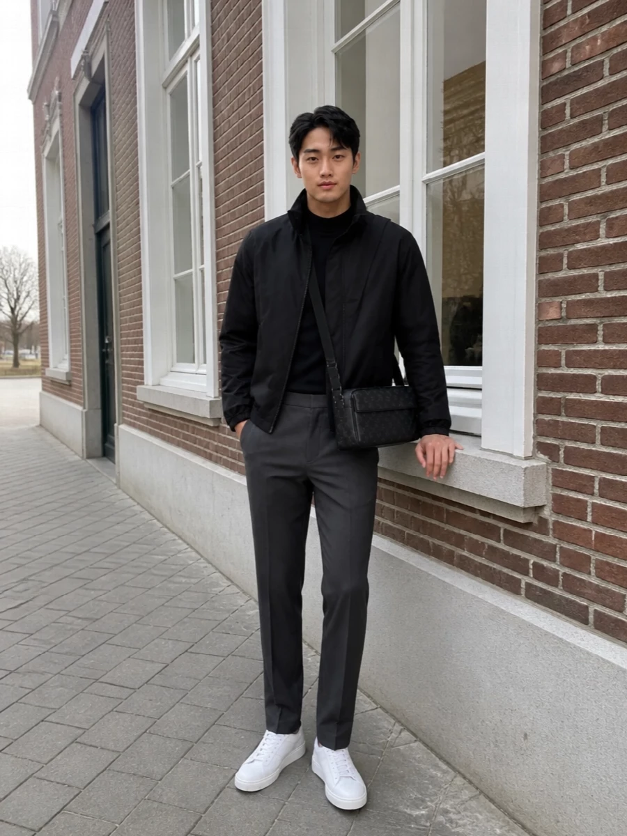 Gucci black jacket slim trousers sneakers