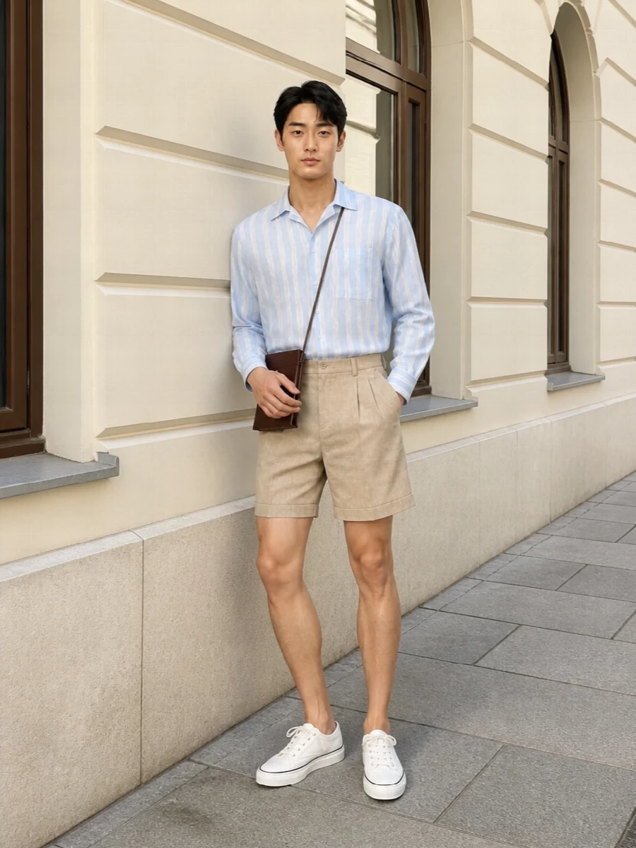 Jacquemus striped shirt beige tailored shorts