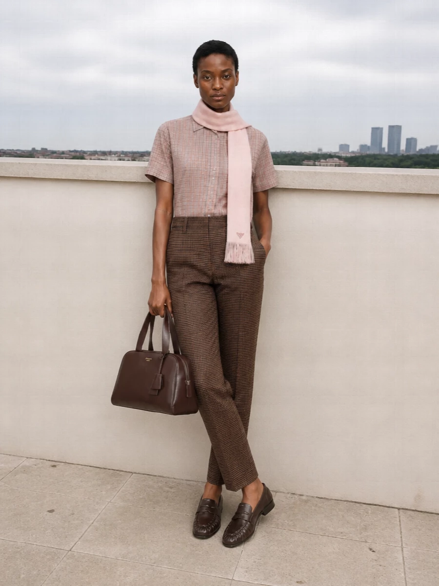 Prada checked shirt houndstooth trousers outfit