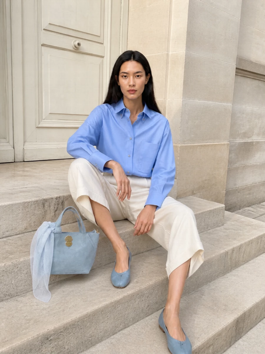 Darkpark blue shirt tailored cream culotte short