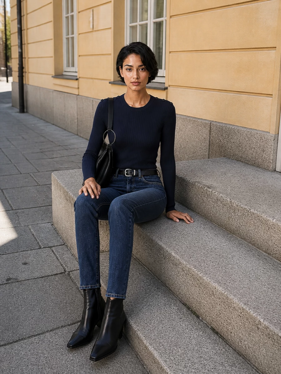 Dondup jeans navy knit black ankle boots