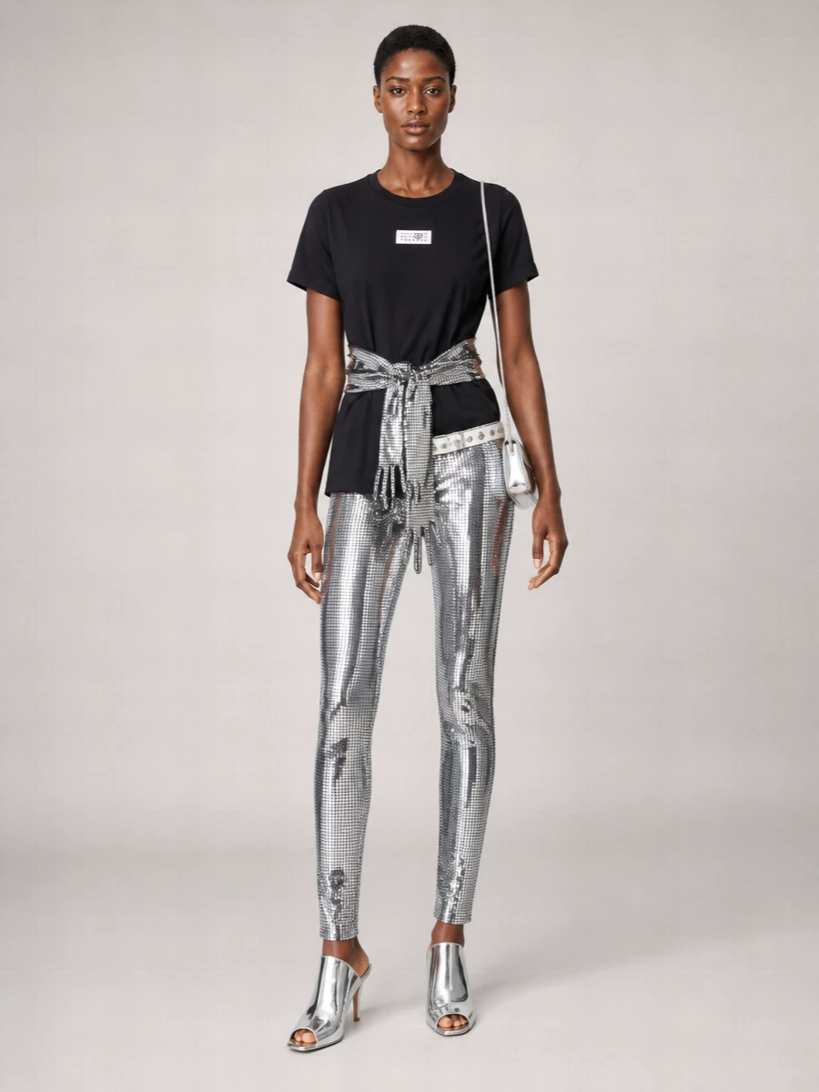 Mm6 Maison Margiela Cotton Sequin-Embellished Gloves-Detail T-Shirt