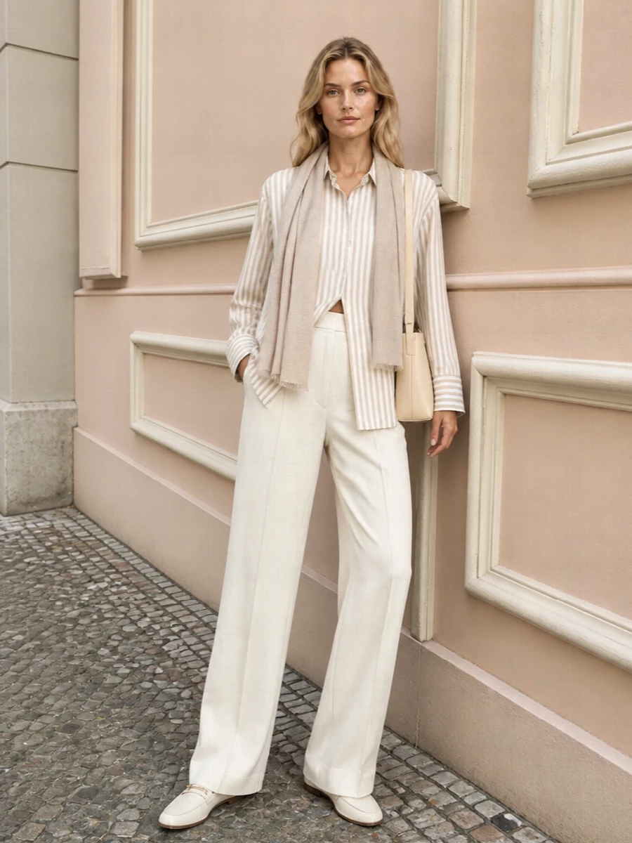Iro striped shirt ivory wide leg trousers