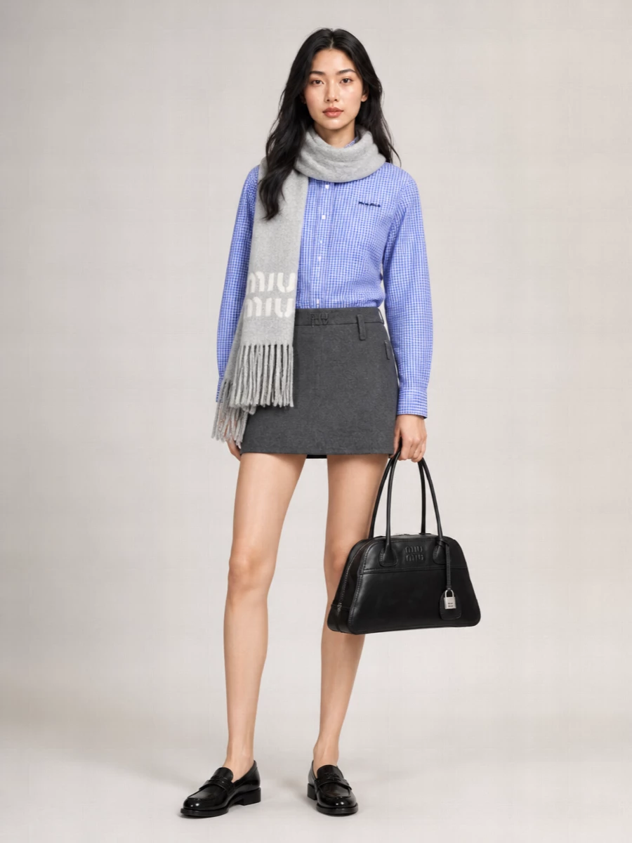 Miu Miu Checked Cotton Long-Sleeve Shirt