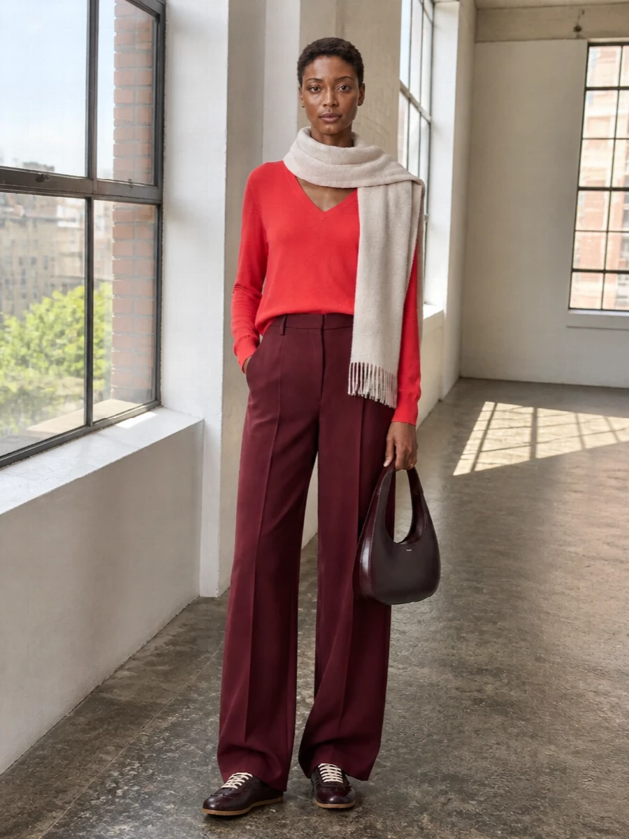 Dries van noten coral sweater burgundy trousers