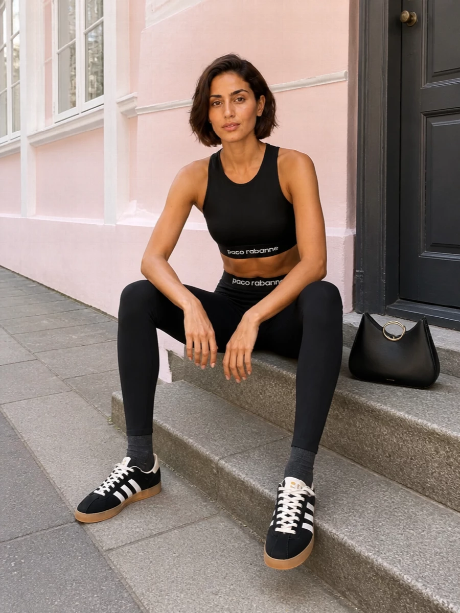 Paco rabanne black crop top leggings sneakers