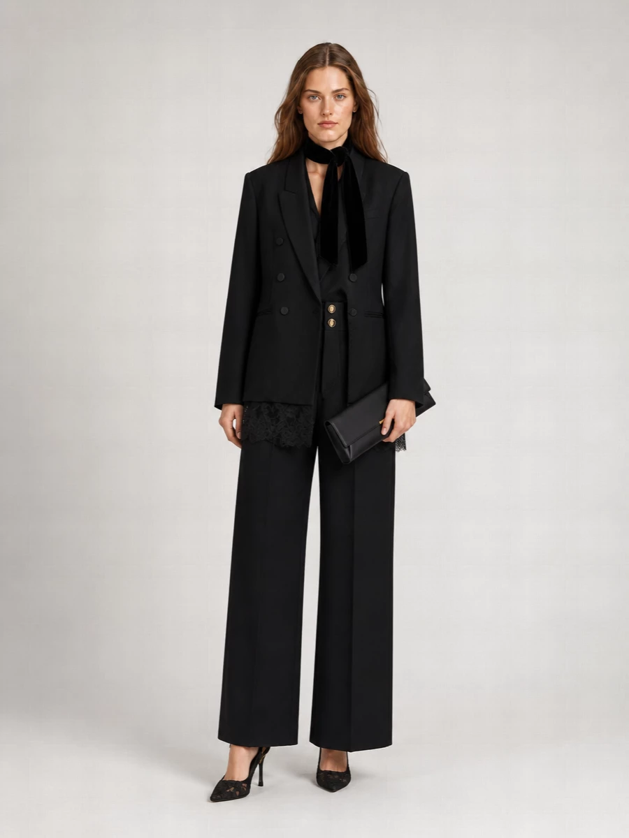 Zimmermann wool lace-trim double-breasted blazer
