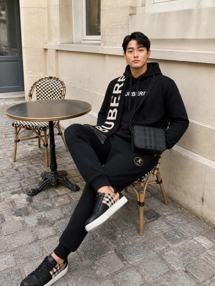 Burberry black hoodie joggers tracksuit outfit