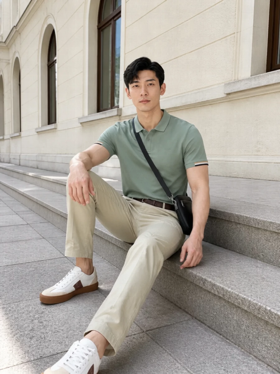 Boss sage polo beige chinos canvas sneakers