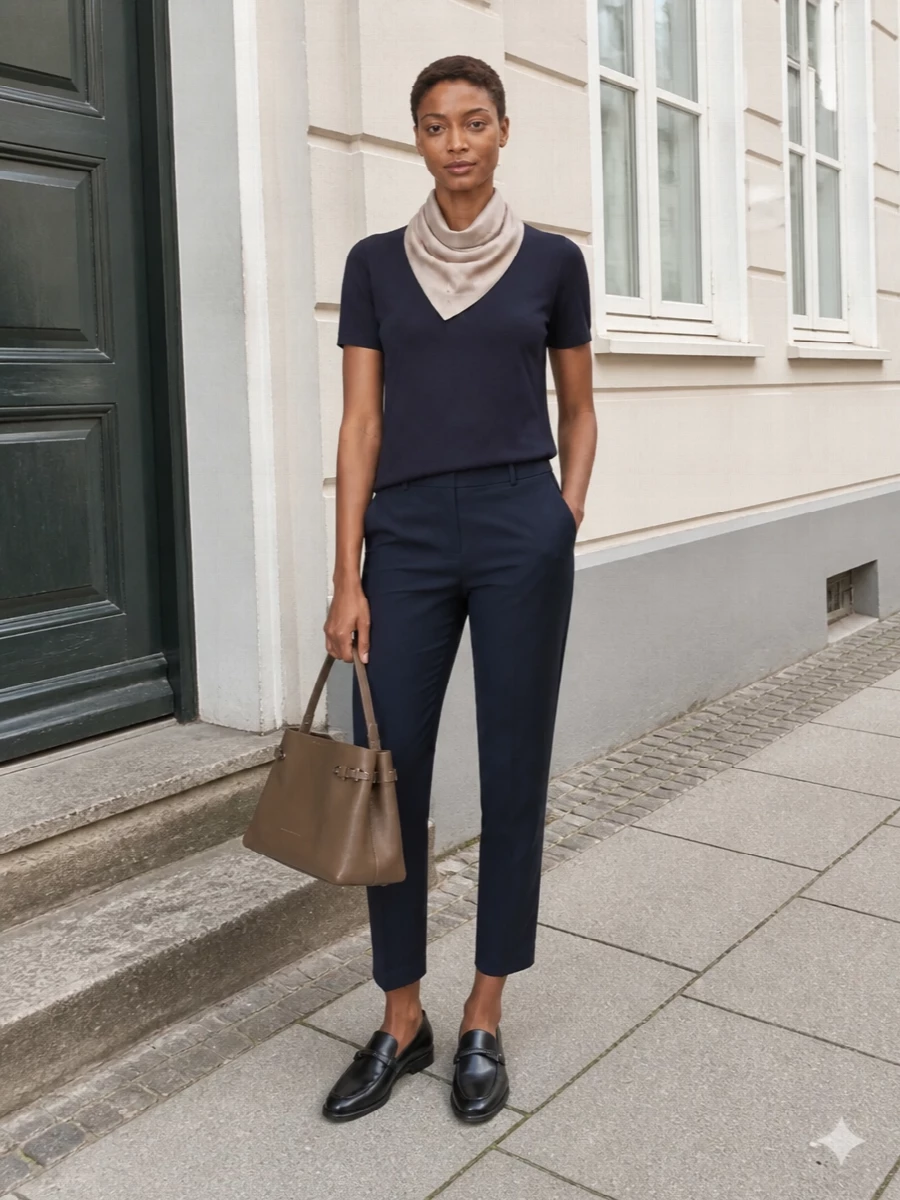 Brunello cucinelli navy tee cropped trouser outfit