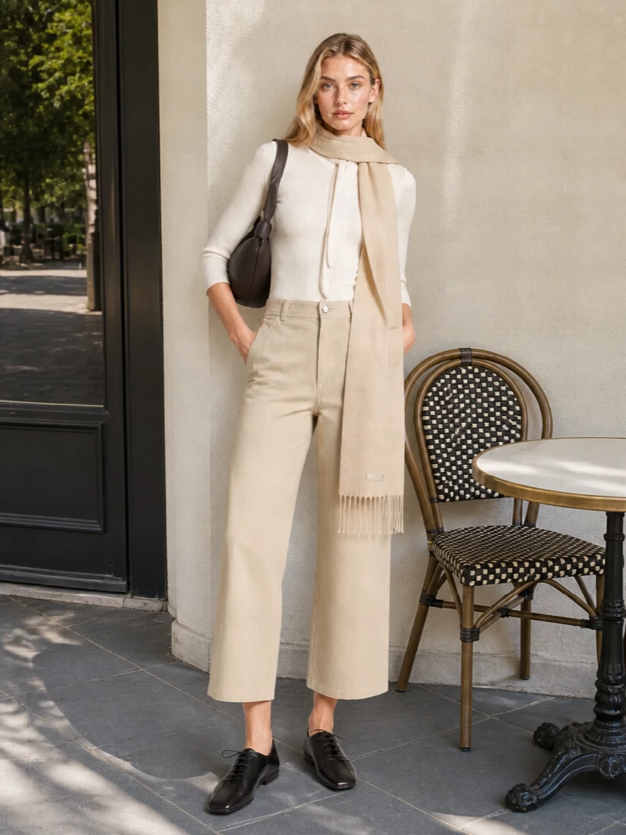 Lemaire ivory knit beige cropped trouser outfit
