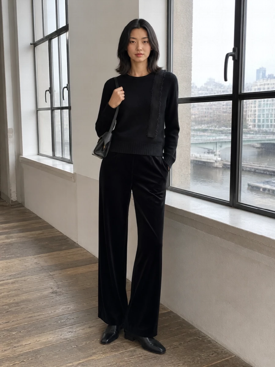 Alberta ferretti black sweater wide leg trousers