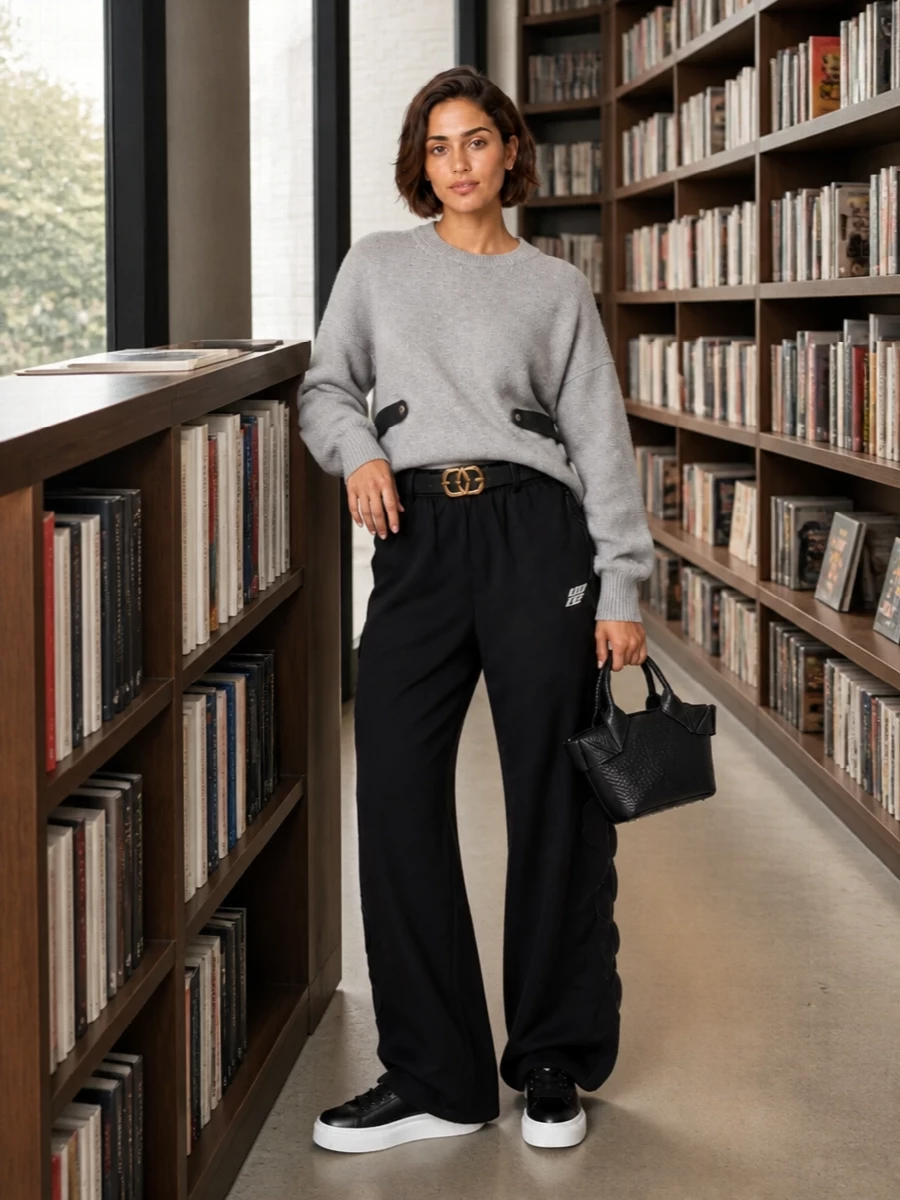 Alexander wang track pants grey sweatshirt outfit
